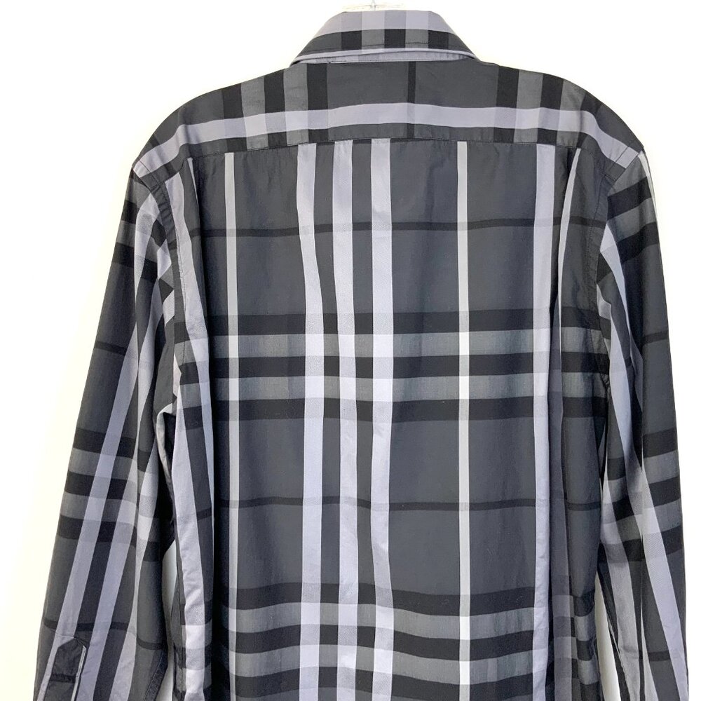 Burberry London Charcoal Gray Check Cotton Button Down Shirt Sz 16/34-35 - Picture 7 of 16